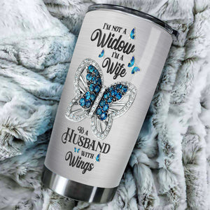 Camellia Personalized Widow Butterfly To A Husband With Wings Jewelry Style Stainless Steel Tumbler - Double-Walled Insulation Thermal Cup With Lid Gift For Memorial Day