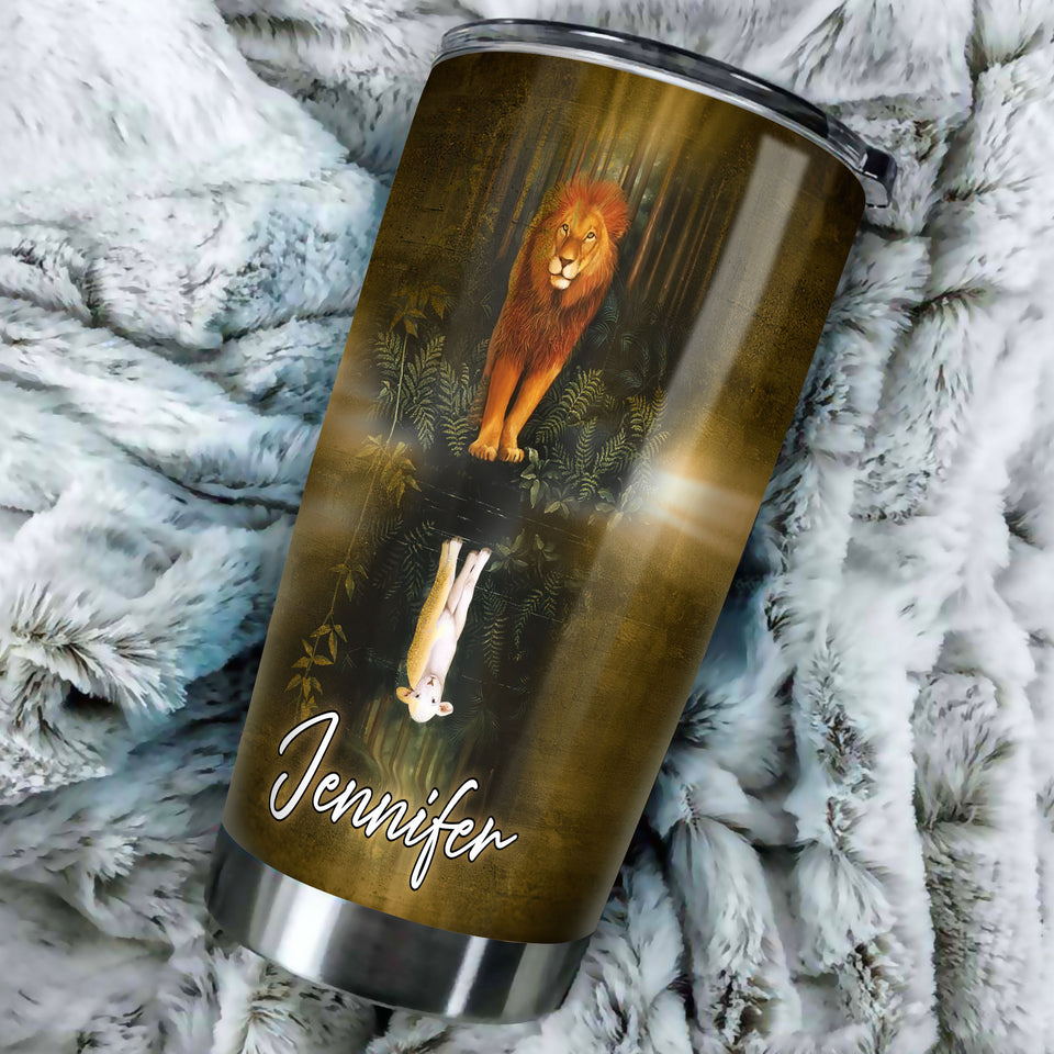 Camellia Personalized Lion Mirror Sheep Way Maker Miracle Worker God Stainless Steel Tumbler - Double-Walled Insulation Thermal Cup With Lid Gift For Faith Believer Birthday