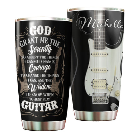 Camellia Personalized God Grant Me Wisdom To Play Guitar Stainless Steel Tumbler - Double-Walled Insulation Travel Thermal Cup With Lid Gift For Guitarist Bass Player