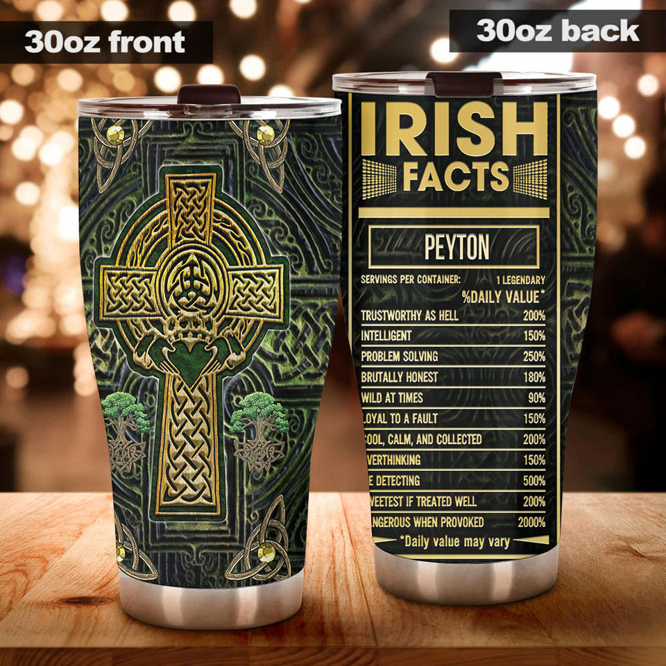 Camellia Personalized Irish Facts Metal Style Stainless Steel Tumbler - Double-Walled Insulation Travel Thermal Cup With Lid Gift For Faith Believer