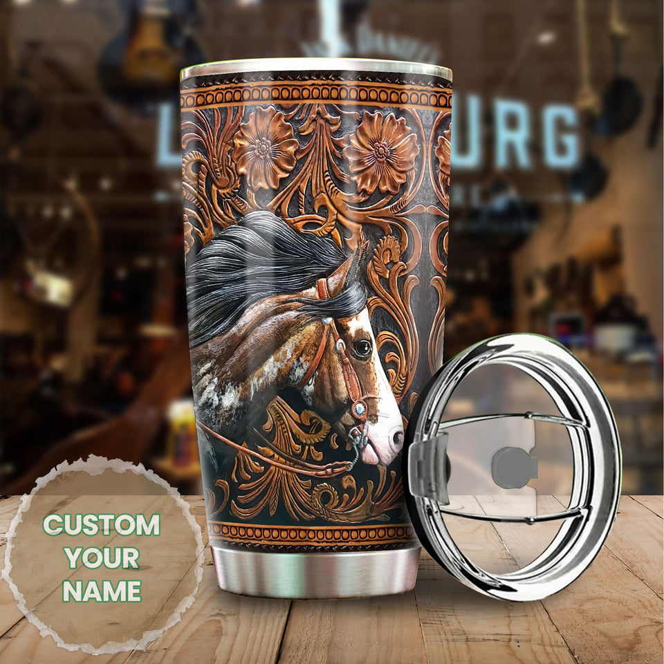 Camellia Personalized Farm Horse Graphics Stainless Steel Tumbler - Double-Walled Insulation Travel Thermal Cup With Lid Gift For Horse Lover Barrel Racing Fan