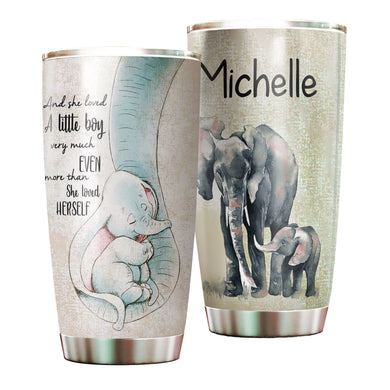 Camellia Personalized Watercolor Elephants She Loved A Little Boy Stainless Steel Tumbler - Double-Walled Insulation Thermal Cup With Lid Mother Gift For Son