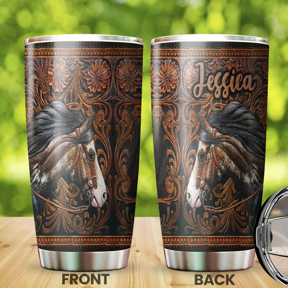 Camellia Personalized Farm Horse Graphics Stainless Steel Tumbler - Double-Walled Insulation Travel Thermal Cup With Lid Gift For Horse Lover Barrel Racing Fan