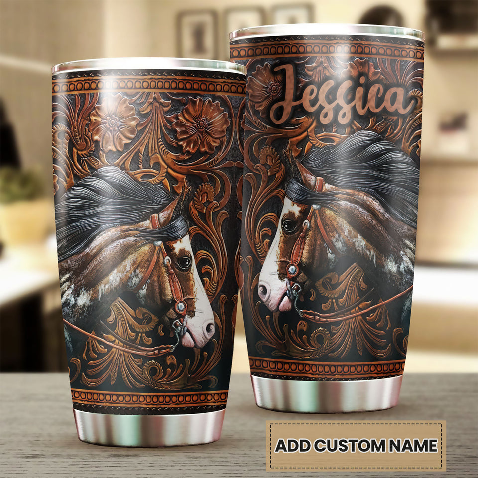 Camellia Personalized Farm Horse Graphics Stainless Steel Tumbler - Double-Walled Insulation Travel Thermal Cup With Lid Gift For Horse Lover Barrel Racing Fan