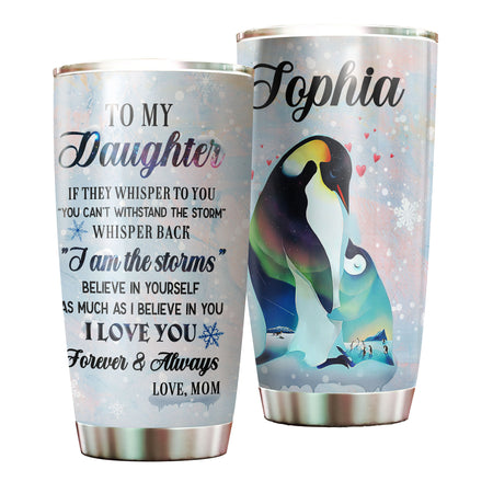 Camellia Personalized Penguins To My Daughter Loving Letters Stainless Steel Tumbler - Double-Walled Insulation Thermal Cup With Lid Mom Gift For Girls