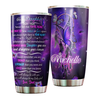 Camellia Personalized Butterfly To My Daughter Loving Letter Stainless Steel Tumbler - Double-Walled Insulation Thermal Cup With Lid Father Gift For Daughter