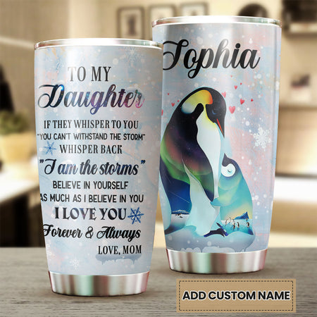 Camellia Personalized Penguins To My Daughter Loving Letters Stainless Steel Tumbler - Double-Walled Insulation Thermal Cup With Lid Mom Gift For Girls