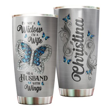 Camellia Personalized Widow Butterfly To A Husband With Wings Jewelry Style Stainless Steel Tumbler - Double-Walled Insulation Thermal Cup With Lid Gift For Memorial Day