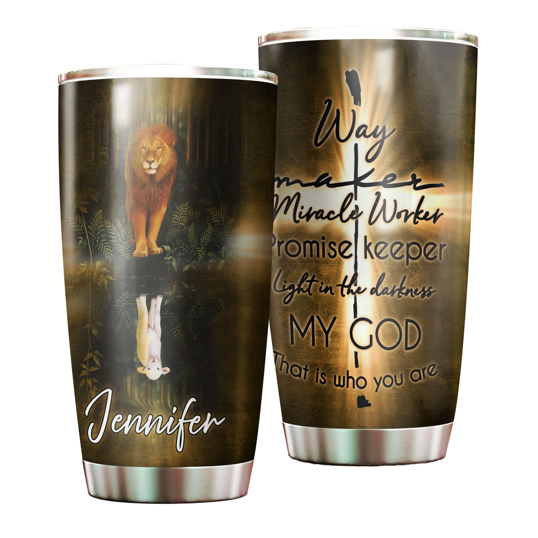 Camellia Personalized Lion Mirror Sheep Way Maker Miracle Worker God Stainless Steel Tumbler - Double-Walled Insulation Thermal Cup With Lid Gift For Faith Believer Birthday