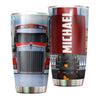 Camellia Personalized Red Truck Metal Style Graphics Stainless Steel Tumbler - Double-Walled Insulation Travel Thermal Cup With Lid Gift For Trucker Dad Husband Men