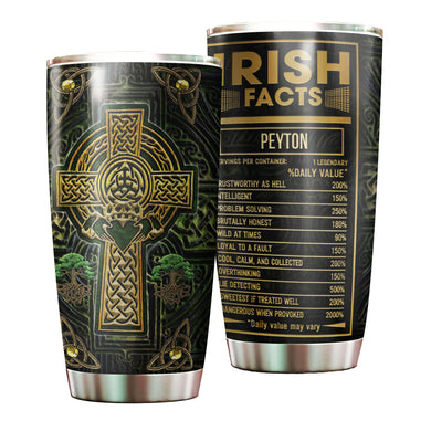 Camellia Personalized Irish Facts Metal Style Stainless Steel Tumbler - Double-Walled Insulation Travel Thermal Cup With Lid Gift For Faith Believer