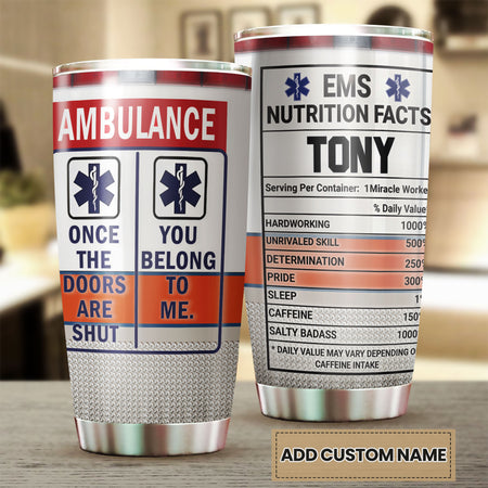 Camellia Personalized Ambulance EMS Nutrition Facts Stainless Steel Tumbler - Double-Walled Insulation Travel Thermal Cup With Lid Gift For Doctor Nurse Healthcare Worker