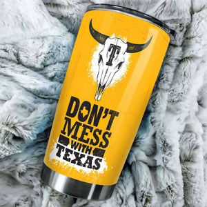 Camellia Personalized Don't Mess With Texas Longhorn Yellow Stainless Steel Tumbler - Double-Walled Insulation Travel Thermal Cup With Lid Gift For Texas Cowboy