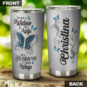 Camellia Personalized Widow Butterfly To A Husband With Wings Jewelry Style Stainless Steel Tumbler - Double-Walled Insulation Thermal Cup With Lid Gift For Memorial Day