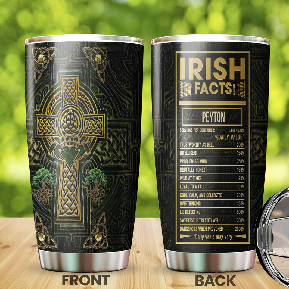 Camellia Personalized Irish Facts Metal Style Stainless Steel Tumbler - Double-Walled Insulation Travel Thermal Cup With Lid Gift For Faith Believer
