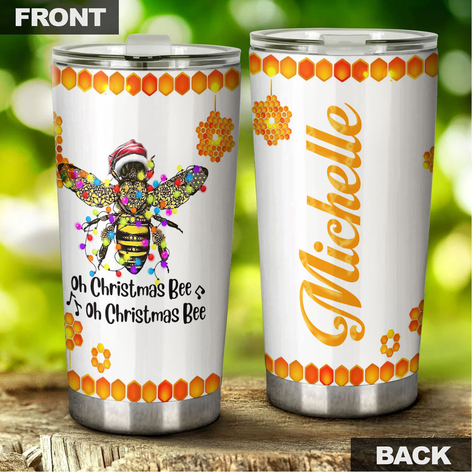 Camellia Personalized Oh Christmas Bee Honey Bee Stainless Steel Tumbler - Double-Walled Insulation Thermal Cup With Lid Gift For Christmas