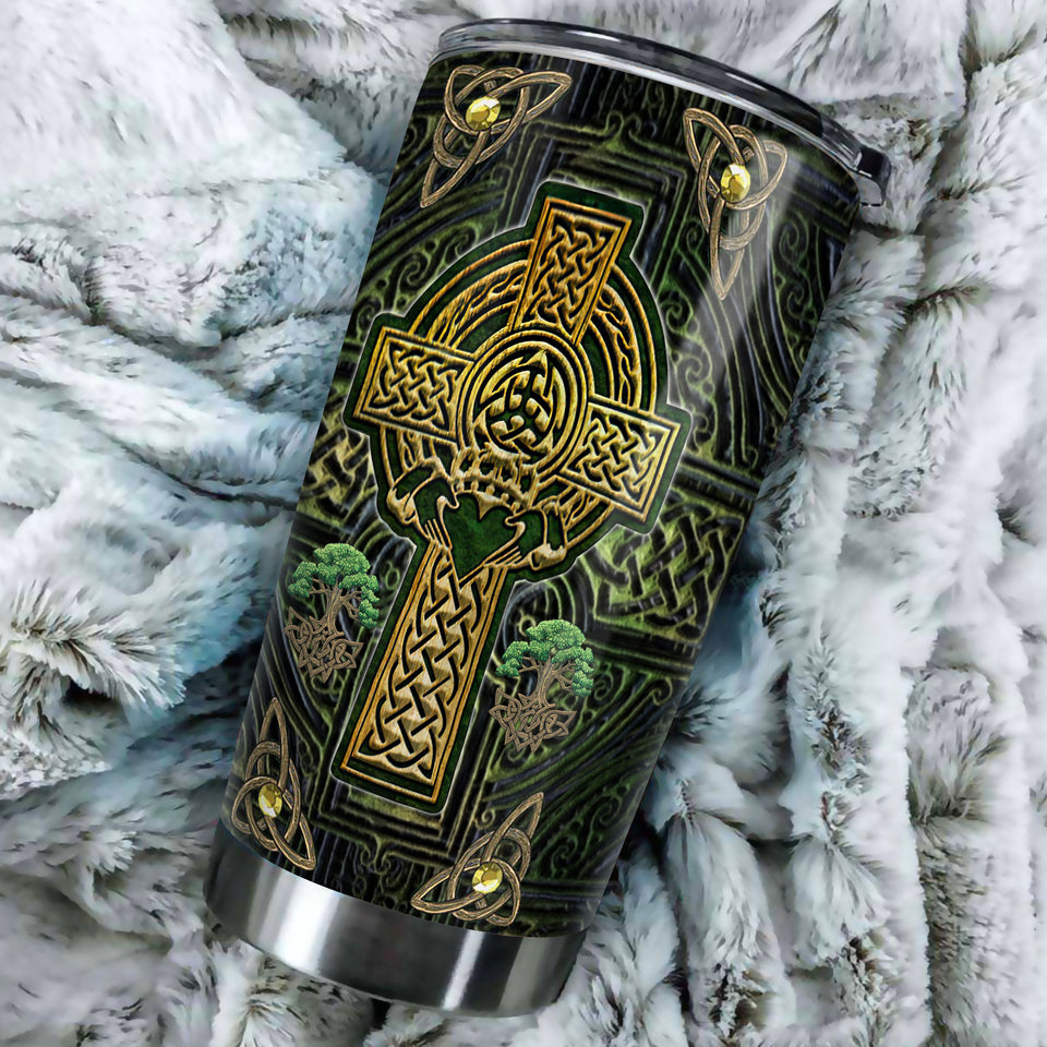 Camellia Personalized Irish Facts Metal Style Stainless Steel Tumbler - Double-Walled Insulation Travel Thermal Cup With Lid Gift For Faith Believer