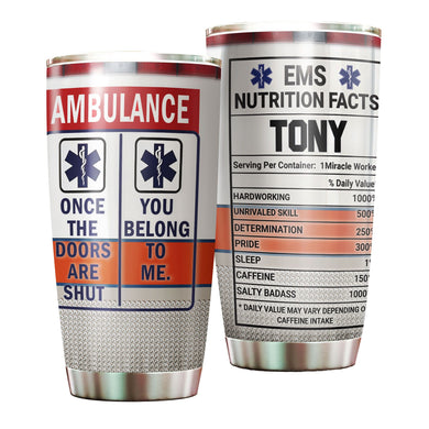 Camellia Personalized Ambulance EMS Nutrition Facts Stainless Steel Tumbler - Double-Walled Insulation Travel Thermal Cup With Lid Gift For Doctor Nurse Healthcare Worker
