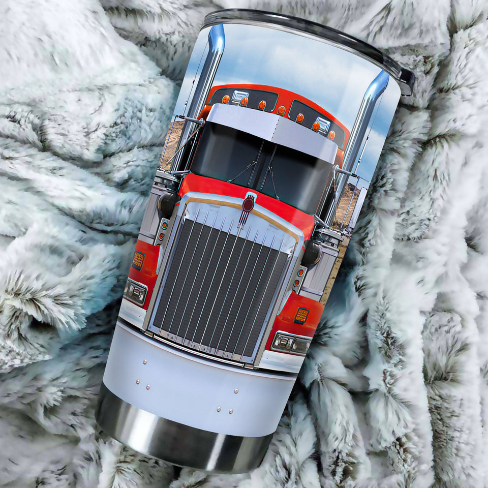 Camellia Personalized Red Truck Metal Style Graphics Stainless Steel Tumbler - Double-Walled Insulation Travel Thermal Cup With Lid Gift For Trucker Dad Husband Men