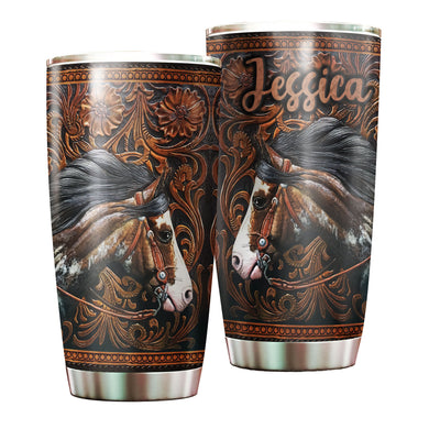 Camellia Personalized Farm Horse Graphics Stainless Steel Tumbler - Double-Walled Insulation Travel Thermal Cup With Lid Gift For Horse Lover Barrel Racing Fan