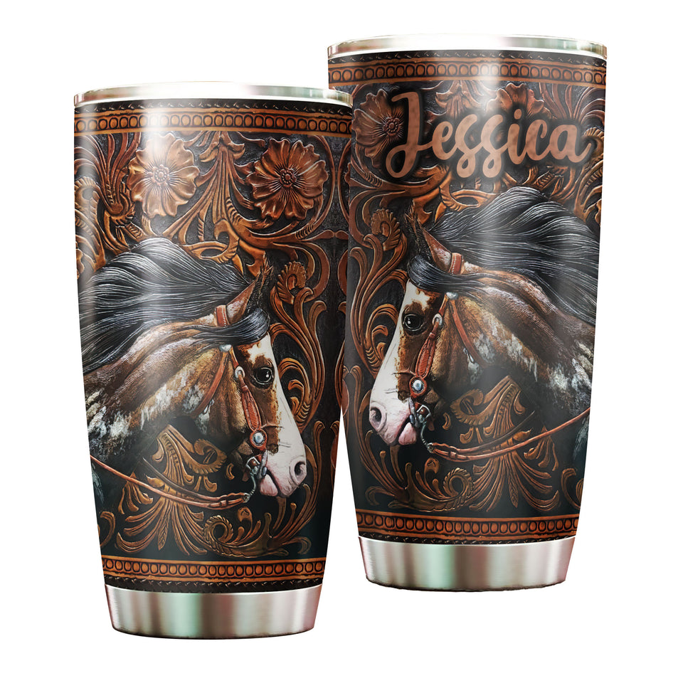 Camellia Personalized Farm Horse Graphics Stainless Steel Tumbler - Double-Walled Insulation Travel Thermal Cup With Lid Gift For Horse Lover Barrel Racing Fan