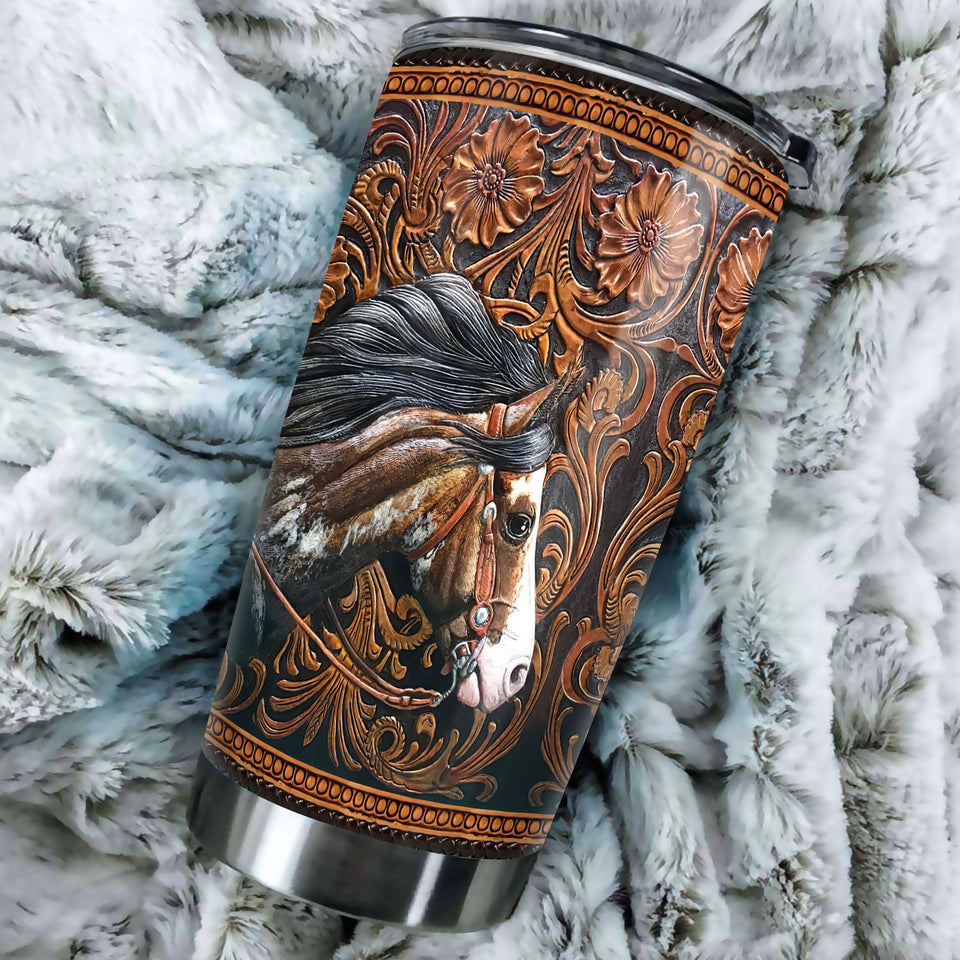 Camellia Personalized Farm Horse Graphics Stainless Steel Tumbler - Double-Walled Insulation Travel Thermal Cup With Lid Gift For Horse Lover Barrel Racing Fan