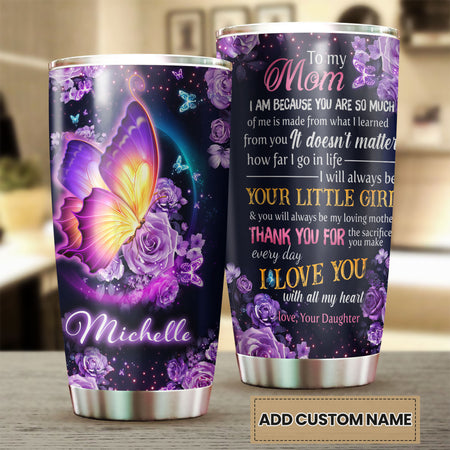 Camellia Personalized To My Mom I Love You Stainless Steel Tumbler - Double-Walled Insulation Thermal Cup With Lid Daughter Gift For Mommy Mother's Day