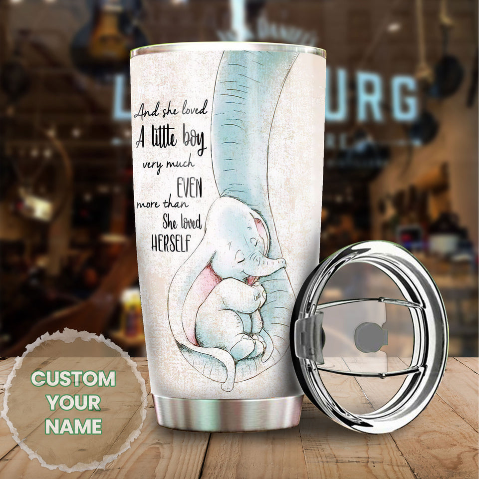 Camellia Personalized Watercolor Elephants She Loved A Little Boy Stainless Steel Tumbler - Double-Walled Insulation Thermal Cup With Lid Mother Gift For Son