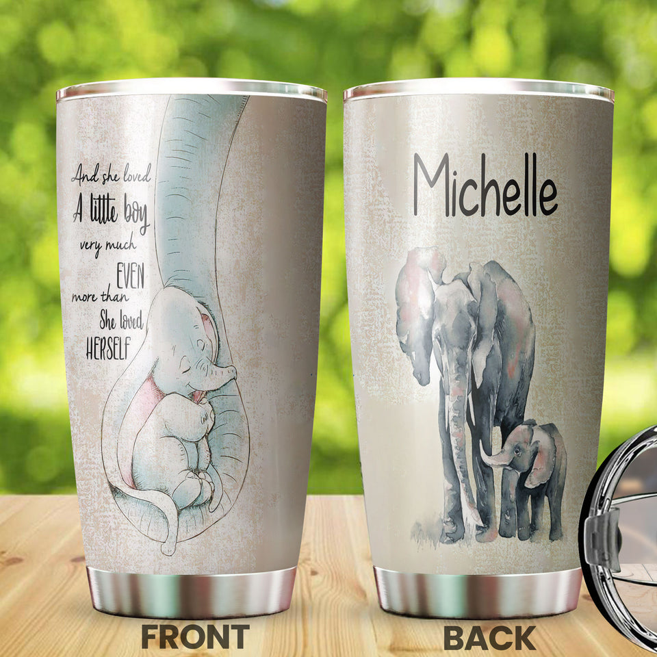 Camellia Personalized Watercolor Elephants She Loved A Little Boy Stainless Steel Tumbler - Double-Walled Insulation Thermal Cup With Lid Mother Gift For Son