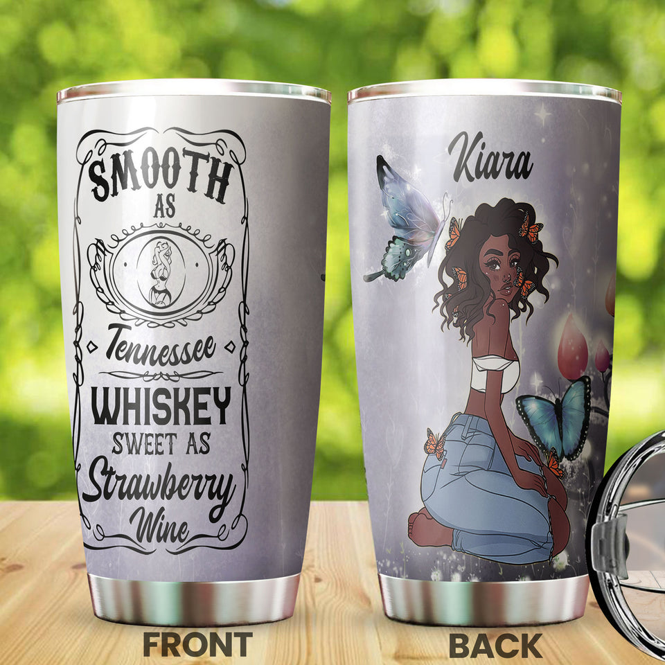 Camellia Personalized Afro Girl Country Music Smooth As Tennessee Strawberry Wine Stainless Steel Tumbler - Double-Walled Insulation Thermal Cup With Lid Gift For Girl Loves Whiskey