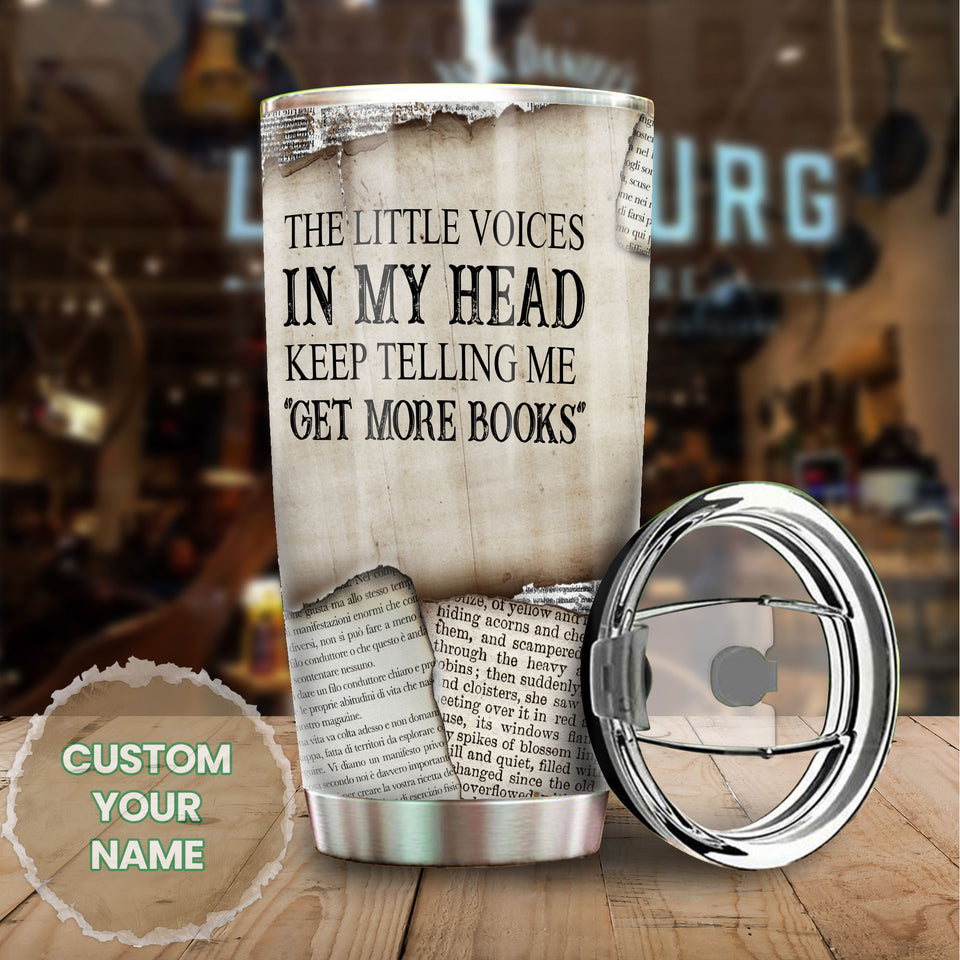 Camellia Personalized Little Voice Get More Books Stainless Steel Tumbler - Double-Walled Insulation Coffee Thermal Cup With Lid Gift For Bookworms Nerd Librarian