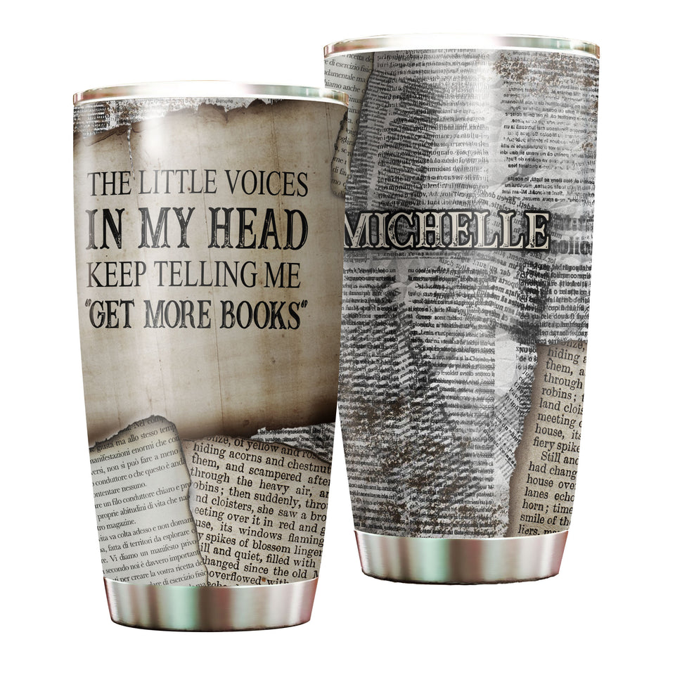 Camellia Personalized Little Voice Get More Books Stainless Steel Tumbler - Double-Walled Insulation Coffee Thermal Cup With Lid Gift For Bookworms Nerd Librarian