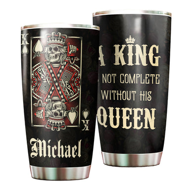 Camellia Personalized Skull King Not Complete Without His Queen Stainless Steel Tumbler - Double-Walled Insulation Travel Thermal Cup With Lid Gift For Valentines Day Couple