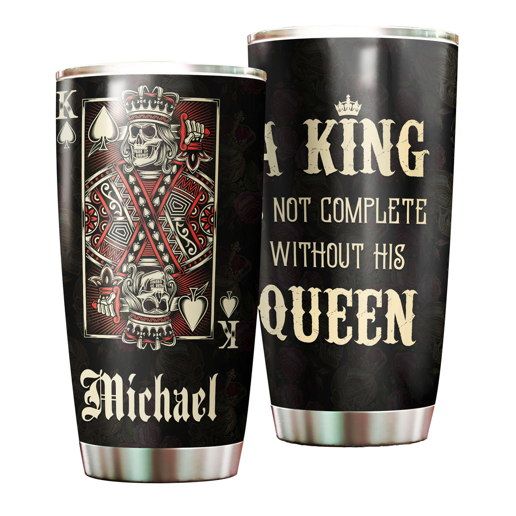 Camellia Personalized Skull King Not Complete Without His Queen Stainless Steel Tumbler - Double-Walled Insulation Travel Thermal Cup With Lid Gift For Valentines Day Couple