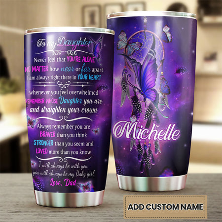 Camellia Personalized Butterfly To My Daughter Loving Letter Stainless Steel Tumbler - Double-Walled Insulation Thermal Cup With Lid Father Gift For Daughter