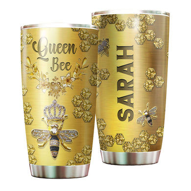 Camellia Personalized Queen Bee Honey Jewelry Style Stainless Steel Tumbler - Double-Walled Insulation Thermal Cup With Lid Gift For Girls Animal Lover