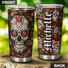 Camellia Personalized Hippie Henna Flower Skull Stainless Steel Tumbler - Double-Walled Insulation Travel Thermal Cup With Lid Gift For Hipster