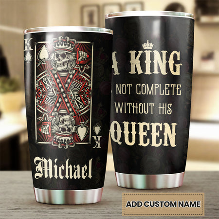 Camellia Personalized Skull King Not Complete Without His Queen Stainless Steel Tumbler - Double-Walled Insulation Travel Thermal Cup With Lid Gift For Valentines Day Couple