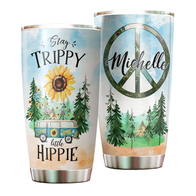 Camellia Personalized Stay Trippy Little Hippie Vintage Stainless Steel Tumbler - Double-Walled Insulation Travel Thermal Cup With Lid For Hipster