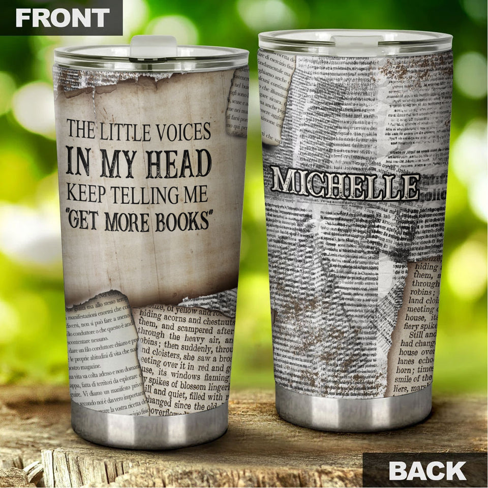 Camellia Personalized Little Voice Get More Books Stainless Steel Tumbler - Double-Walled Insulation Coffee Thermal Cup With Lid Gift For Bookworms Nerd Librarian