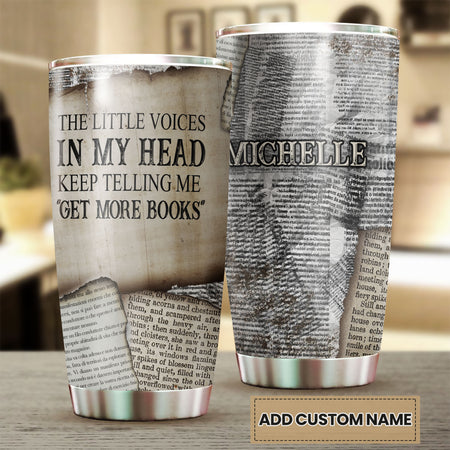 Camellia Personalized Little Voice Get More Books Stainless Steel Tumbler - Double-Walled Insulation Coffee Thermal Cup With Lid Gift For Bookworms Nerd Librarian