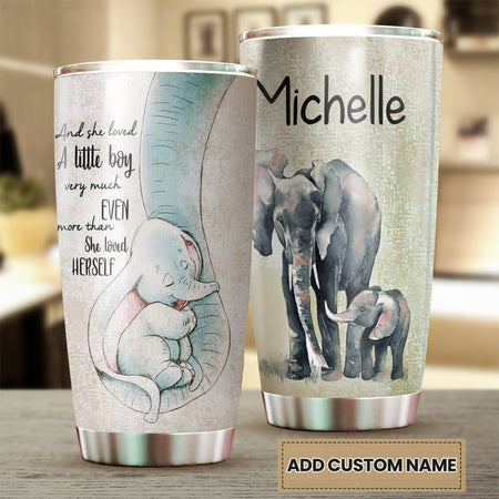 Camellia Personalized Watercolor Elephants She Loved A Little Boy Stainless Steel Tumbler - Double-Walled Insulation Thermal Cup With Lid Mother Gift For Son