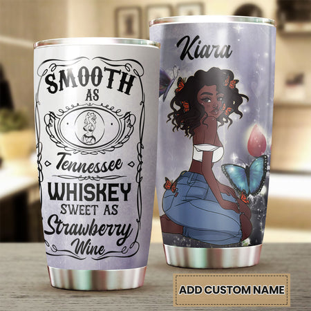 Camellia Personalized Afro Girl Country Music Smooth As Tennessee Strawberry Wine Stainless Steel Tumbler - Double-Walled Insulation Thermal Cup With Lid Gift For Girl Loves Whiskey