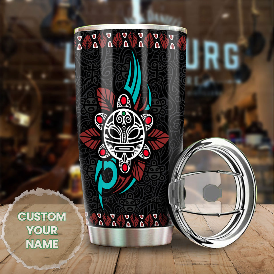 Camellia Personalized Taino Sun Pattern Graphics Stainless Steel Tumbler - Double-Walled Insulation Travel Thermal Cup With Lid Gift For Birthday