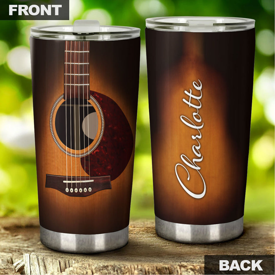 Camellia Personalized 3D Arcoustic Guitar Stainless Steel Tumbler - Customized Double-Walled Insulation Therma Cup With Lid Gift For Musician Guitarist