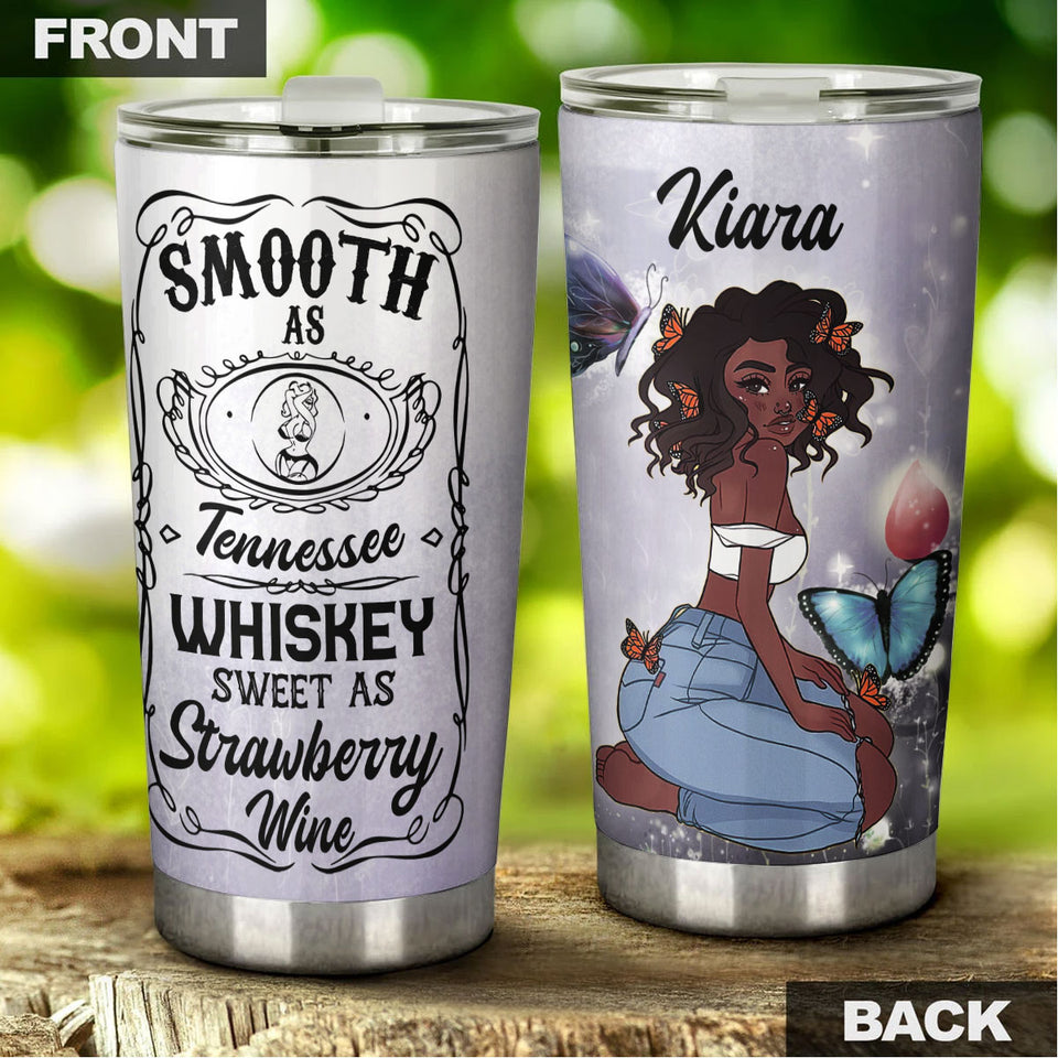 Camellia Personalized Afro Girl Country Music Smooth As Tennessee Strawberry Wine Stainless Steel Tumbler - Double-Walled Insulation Thermal Cup With Lid Gift For Girl Loves Whiskey