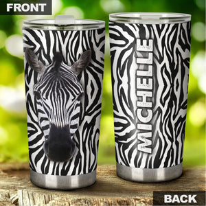 Camellia Personalized Zebra Animal Minimalism Graphics Stainless Steel Tumbler - Double-Walled Insulation Travel Thermal Cup With Lid Gift For Zebra Nature Animal Lover