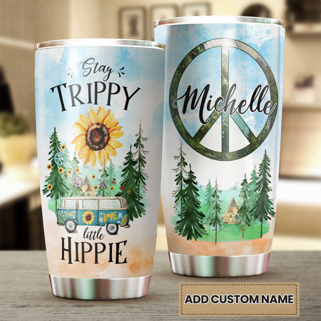 Camellia Personalized Stay Trippy Little Hippie Vintage Stainless Steel Tumbler - Double-Walled Insulation Travel Thermal Cup With Lid For Hipster