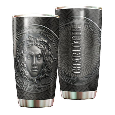 Camellia Personalized Viking Medusa Metal Style Stainless Steel Tumbler - Double-Walled Insulation Travel Thermal Cup With Lid Gift For Viking Lover