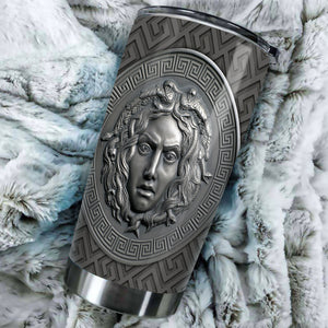 Camellia Personalized Viking Medusa Metal Style Stainless Steel Tumbler - Double-Walled Insulation Travel Thermal Cup With Lid Gift For Viking Lover